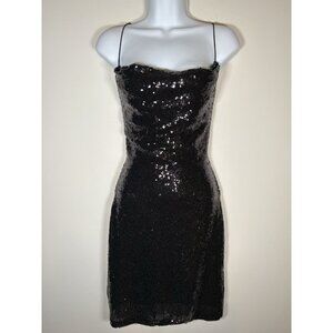 Windsor Cowl Neck Spaghetti Strap Black Sequin Dress NYE Holiday Party Small